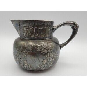 Antique Derby Silver Co. Quadruple Plate Victorian Creamer Etched Mini Pitcher